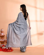 Thumbnail for Piyari Fashion Handspun Cotton Silver Grey Handloom Saree With Blouse