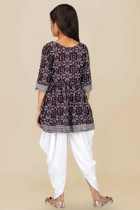 Thumbnail for Malishka Kids Girl Purple Cotton Kurta Dhoti Pant Set With Dupatta