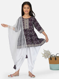 Thumbnail for Malishka Kids Girl Purple Cotton Kurta Dhoti Pant Set With Dupatta