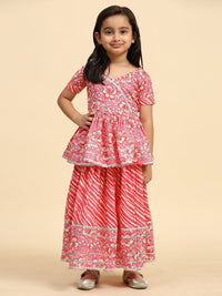 Thumbnail for Malishka Kids Girl Pink Cotton Kurta With Lehenga