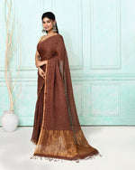 Thumbnail for Piyari Fashion Women's Brown Handloom Linen Sequin Saree With Blouse