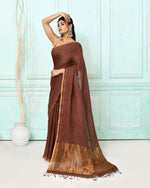 Thumbnail for Piyari Fashion Women's Brown Handloom Linen Sequin Saree With Blouse