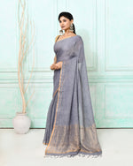 Thumbnail for Piyari Fashion Women's Dim Gray Handloom Linen Sequin Saree With Blouse
