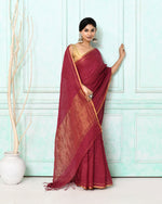 Thumbnail for Piyari Fashion Women's Maroon Handloom Linen Sequin Saree With Blouse