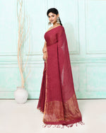 Thumbnail for Piyari Fashion Women's Maroon Handloom Linen Sequin Saree With Blouse
