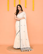 Thumbnail for Piyari Fashion Women's Off White Linen Ball Jamdani Saree With Tassels