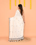 Thumbnail for Piyari Fashion Women's Off White Linen Ball Jamdani Saree With Tassels