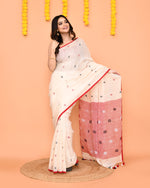 Thumbnail for Piyari Fashion Women's Off White Linen Ball Jamdani Saree With Tassels