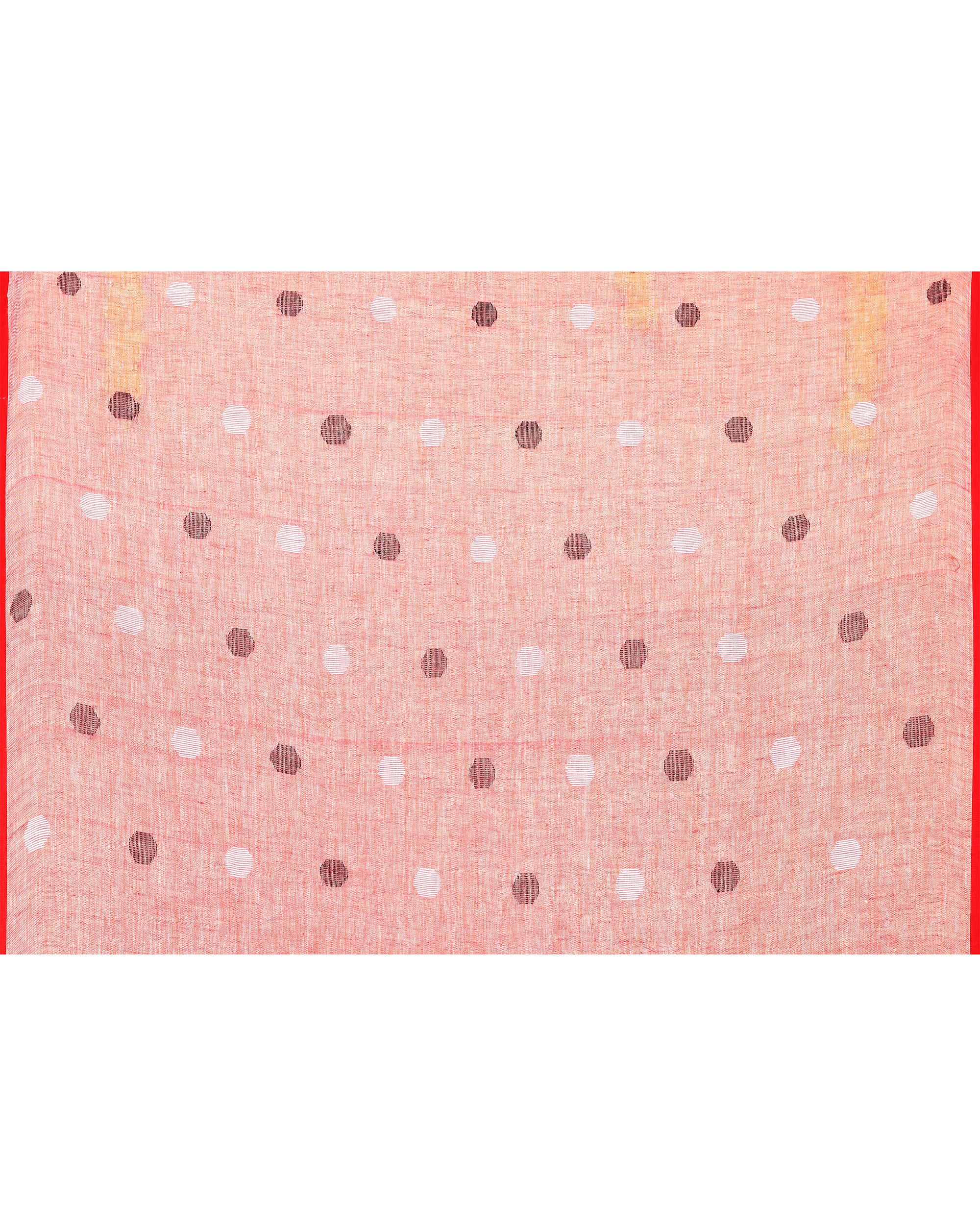 Piyari Fashion Women's Off White Linen Ball Jamdani Saree With Tassels