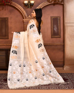 Thumbnail for Piyari Fashion Off White Tussar Silk Jamdani Saree With Blouse Piece