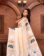Thumbnail for Piyari Fashion Off White Tussar Silk Jamdani Saree With Blouse Piece