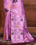 Thumbnail for Piyari Fashion Purple Tussar Silk Jamdani Saree With Blouse Piece