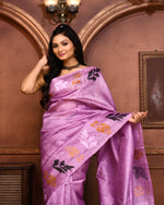 Thumbnail for Piyari Fashion Purple Tussar Silk Jamdani Saree With Blouse Piece
