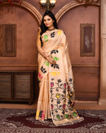 Thumbnail for Piyari Fashion Beige Tussar Silk Jamdani Saree With Blouse Piece