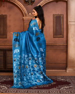 Thumbnail for Piyari Fashion Turquoise Blue Tussar Silk Jamdani Saree With Blouse Piece