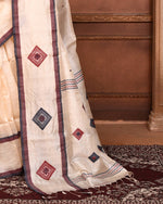 Thumbnail for Piyari Fashion Off White Tussar Silk Jamdani Saree With Blouse Piece