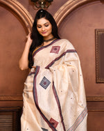 Thumbnail for Piyari Fashion Off White Tussar Silk Jamdani Saree With Blouse Piece