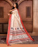Thumbnail for Piyari Fashion Off White Tussar Silk Jamdani Saree With Blouse Piece