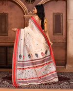 Thumbnail for Piyari Fashion Off White Tussar Silk Jamdani Saree With Blouse Piece