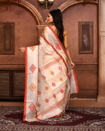 Thumbnail for Piyari Fashion Off White Tussar Silk Jamdani Saree With Blouse Piece