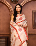 Thumbnail for Piyari Fashion Off White Tussar Silk Jamdani Saree With Blouse Piece