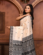 Thumbnail for Piyari Fashion Off White Tussar Silk Jamdani Saree With Blouse Piece