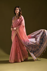 Thumbnail for NOZ2TOZ Women Pink Muga Cotton Cow With Flower Design With Butti Weaves Beautiful Designer Saree