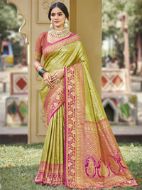 Thumbnail for NOZ2TOZ Women Mehndi Banarasi Silk Weaving Work Beautiful Designer Saree