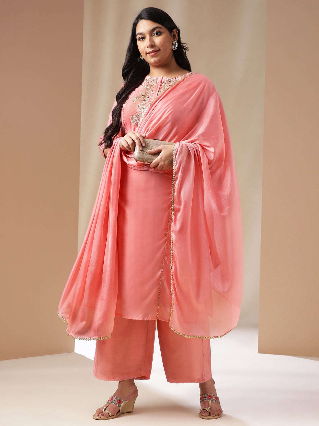 Janasya Pink Chanderi Embellished Set