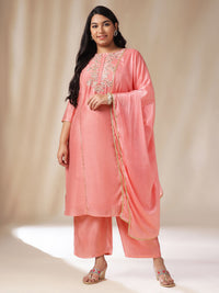 Thumbnail for Janasya Pink Chanderi Embellished Set
