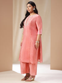Thumbnail for Janasya Pink Chanderi Embellished Set