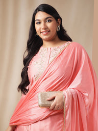 Thumbnail for Janasya Pink Chanderi Embellished Set