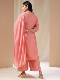 Thumbnail for Janasya Pink Chanderi Embellished Set