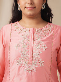 Thumbnail for Janasya Pink Chanderi Embellished Set