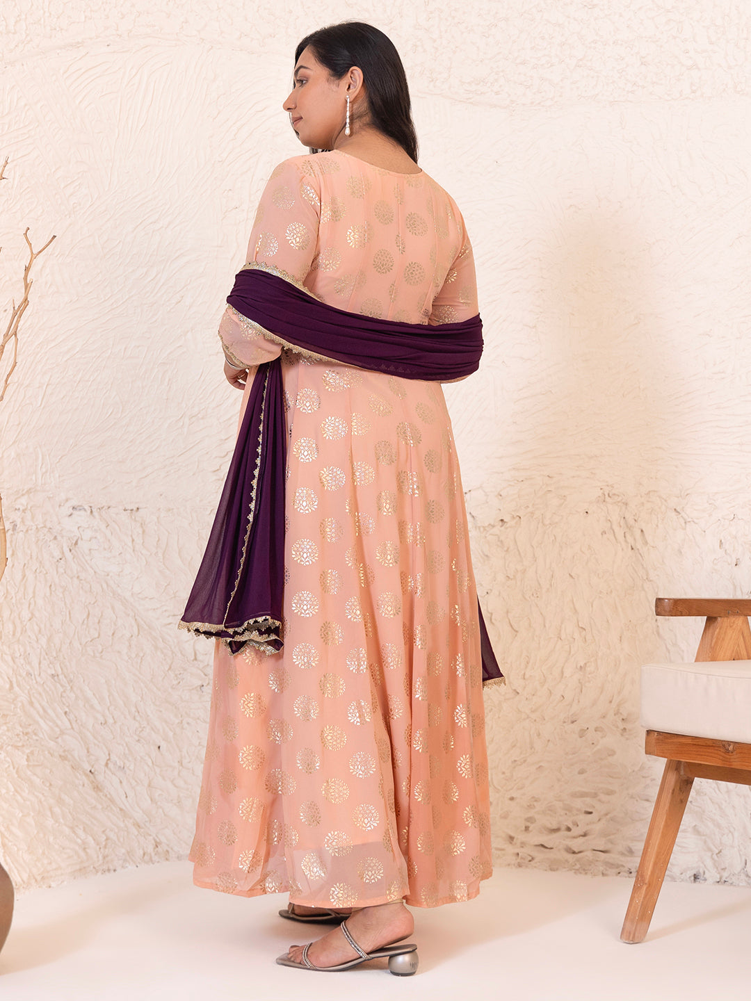 Janasya Peach Georgette Foil Printed Set - Distacart