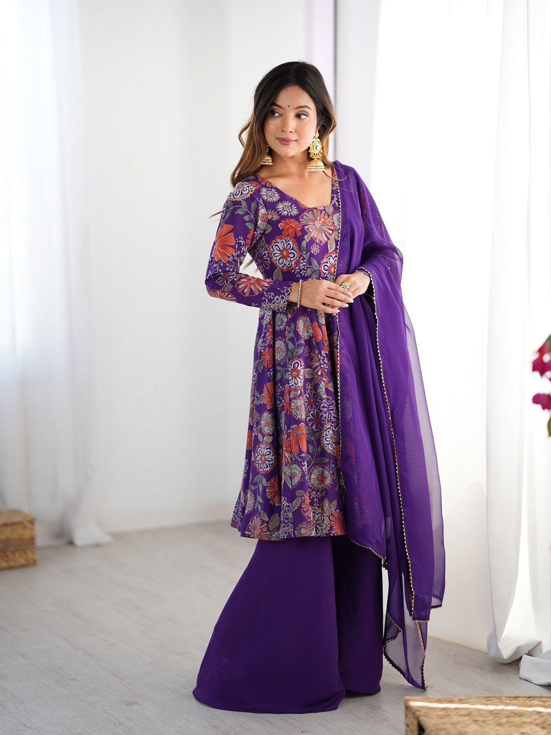 Evanik Purple Pure Romance Silk With Print Kediya With Palazzo Suit