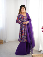 Thumbnail for Evanik Purple Pure Romance Silk With Print Kediya With Palazzo Suit