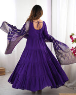 Thumbnail for Evanik Purple Pure Roman Silk Chanderi With Fully Flair Anarkali Pant With Dupatta