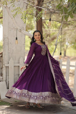 Thumbnail for Evanik Purple Faux Blooming Gown with Dupatta With Attractive Embroidered Sequins work