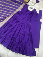 Thumbnail for Evanik Purple Pure Roman Silk Chanderi With Fully Flair Anarkali Pant With Dupatta