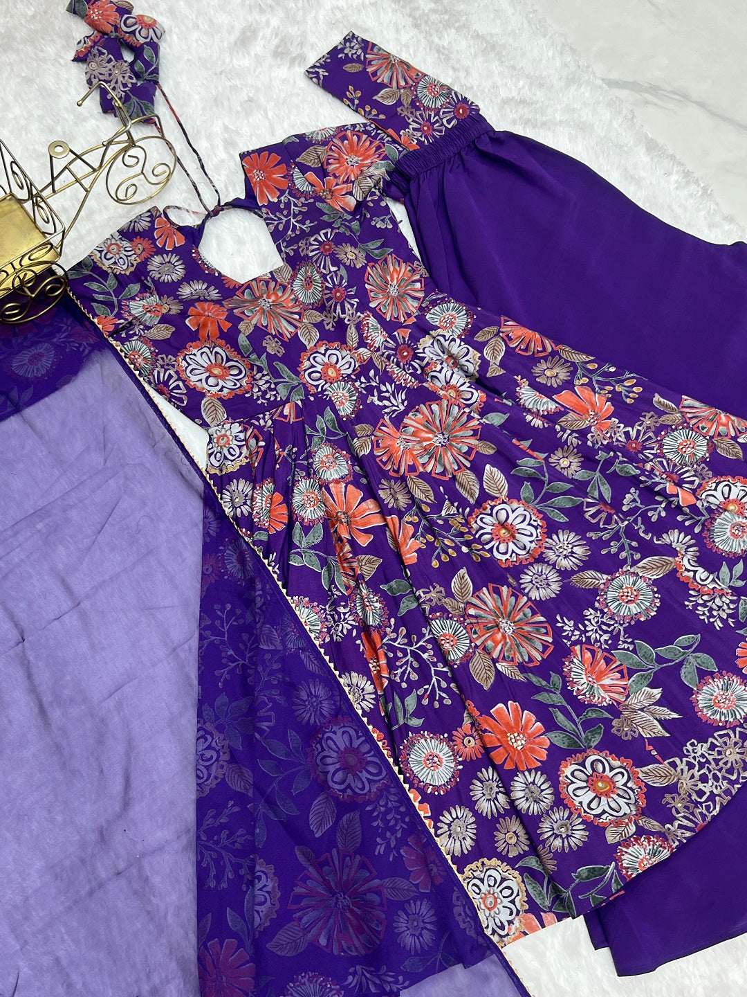 Evanik Purple Pure Romance Silk With Print Kediya With Palazzo Suit