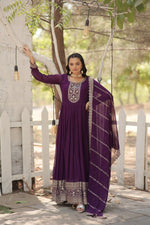 Thumbnail for Evanik Purple Faux Blooming Gown with Dupatta With Attractive Embroidered Sequins work
