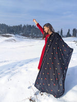 Thumbnail for trueBrowns Black Velvet Silk Embroidered Lace Ready Pleated Saree - Distacart