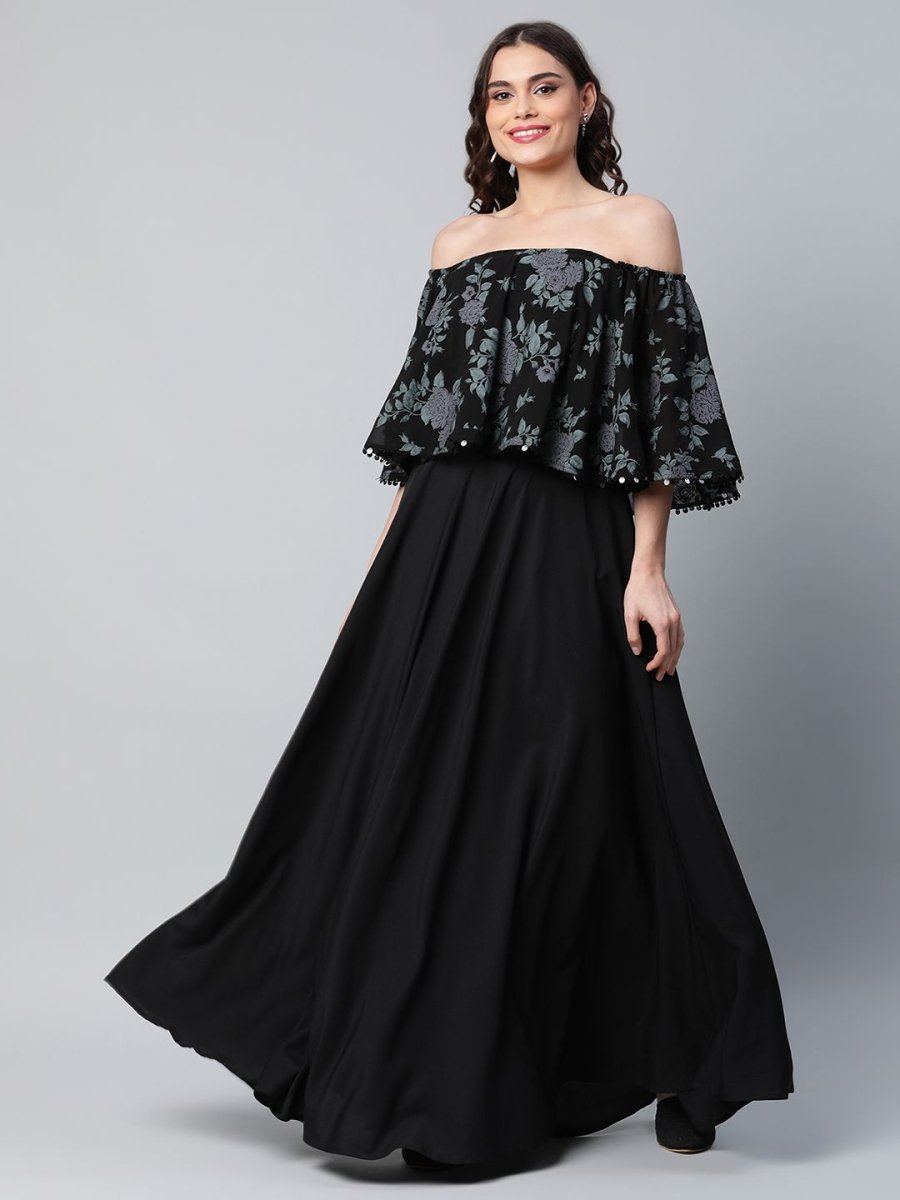 Ahalyaa Women Crepe Printed Black Dress - Distacart