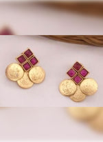 Thumbnail for Jewel City Luxurious Temple Coin Necklace Set with Red Stones - Traditional South Indian Goddess Lakshmi Design Wedding Jewelry Collection