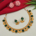 Thumbnail for Jewel City Antique Gold Emerald Green Floral Choker Set - Adjustable Designer Necklace with Pearl Tassels