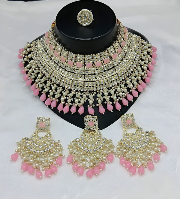 Jewel City Royal Pearl and Crystal Choker Set - Gold-Plated Wedding Jewelry with Earrings and Ring