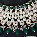 Thumbnail for Jewel City Royal Green Kundan & Pearl Bridal Jewelry Set-Luxury Choker Necklace Earrings & Maang Tikka-Ethnic Wedding & Party Wear