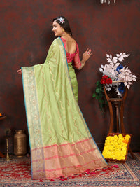 Thumbnail for Lorenvalley Fashion Parotgreen Soft Katan Silk Woven Design Zari Weaving Pallu Saree