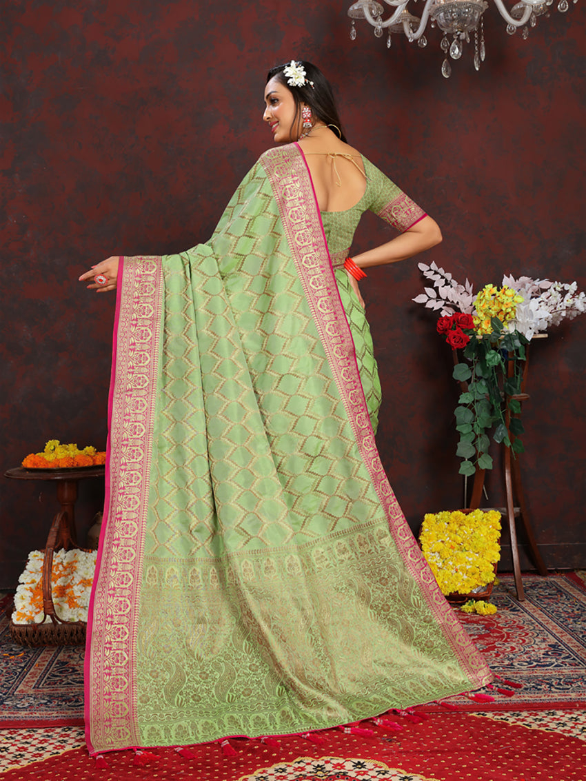 Lorenvalley Fashion Parotgreen Soft Katan Silk Woven Design Rich Zari Weaving Pallu Saree - Distacart